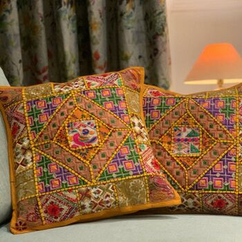 Handmade Indian Patchwork Cushion Cover Gold, 4 of 6