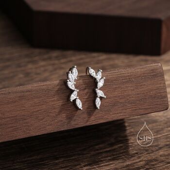 Clear Cz Cluster Crawler Earrings In Sterling Silver, 7 of 10