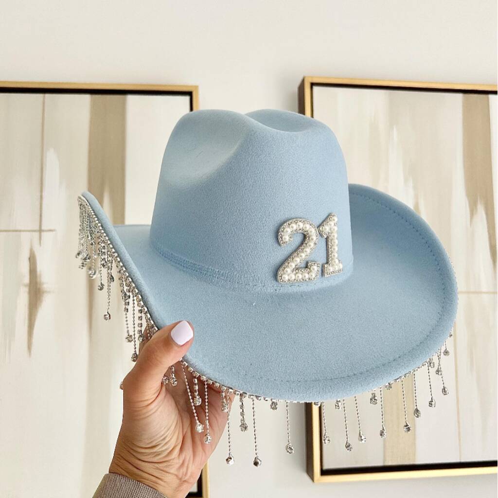Birthday Pearl And Diamante Personalised Cowboy Hat, 1 of 3