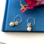 Sterling Silver Flower And Pearl Drop Hoop Earrings, thumbnail 3 of 10