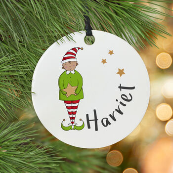 Personalised Elf Tree Decoration Christmas Card, 2 of 6