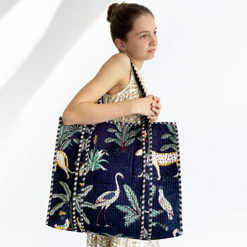 Jungle Print Large Quilted Cotton Tote Bag In Navy Blue, 2 of 5