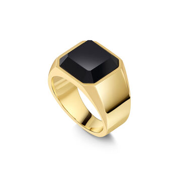 Black Onyx Octagonal Signet Ring 18 K Gold Plated Solid Silver, 3 of 4