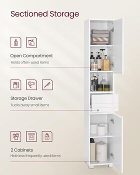 Tall Bathroom Cabinet Narrow Cupboard Storage Unit, 3 of 10
