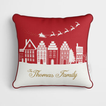 Personalised Red Village Christmas Cushion, 2 of 7