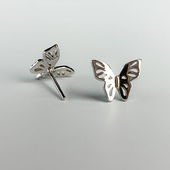 Sterling Silver Simple Butterfly Stud Earrings, 3 of 7