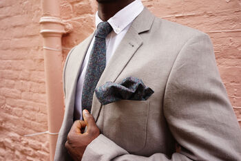 Mens Tonal Green/Blue Floral Cotton Pocket Square, 4 of 9