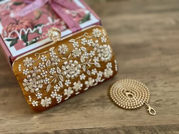 Embroidered Rectangle Clutch In Orange Colour, 6 of 6