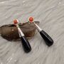 Black Onyx, Red Coral Silver Earrings, thumbnail 3 of 6