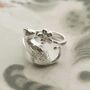 Sterling Silver Cat And Flower Adjustable Ring, thumbnail 1 of 6