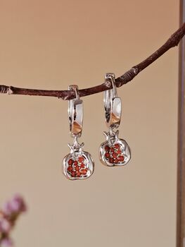 Red Pomegranate Huggie Hoop Earrings, 11 of 12