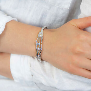 Hinged Sterling Silver Blue Topaz And Cz Bangle, 3 of 8