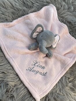 Embroidered Pink And Grey Baby Elephant Comforter, 7 of 8