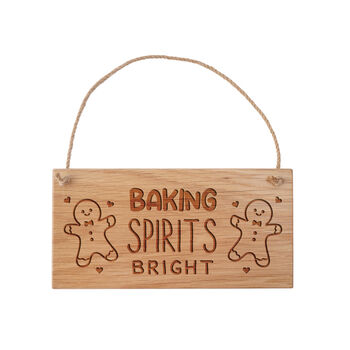 'Baking Spirits Bright' Christmas Oak Hanging Sign, 2 of 2