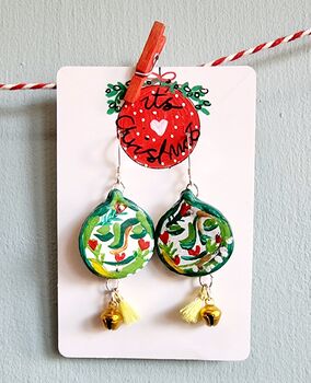 Hand Painted Brussel Sprout Face Bauble Earrings, 2 of 11