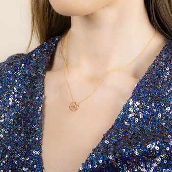 Round 18k Gold Plated Rose Druzy Crystal Necklace, 2 of 4