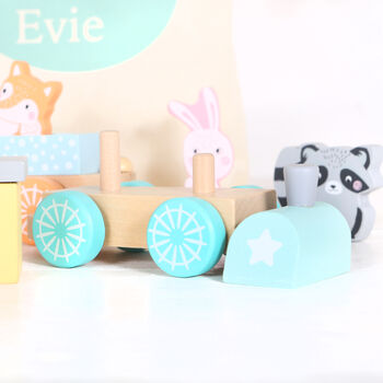 Pastel Wooden Animal Train With Personalised Bag, 2 of 7