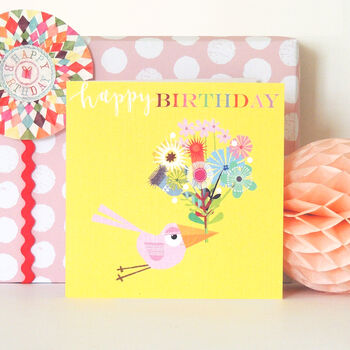 Happy Birthday Birdie Bouquet Greetings Card, 3 of 4