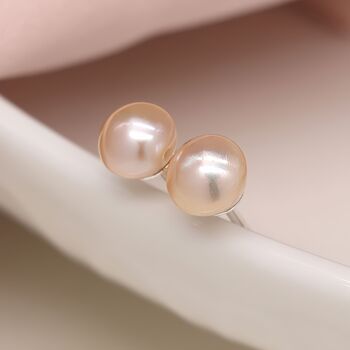 Sterling Silver Pink Freshwater Pearl Stud Earrings, 2 of 10