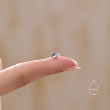 Sterling Silver Tiny Moonstone Internally Threaded Earrings, 7 of 12
