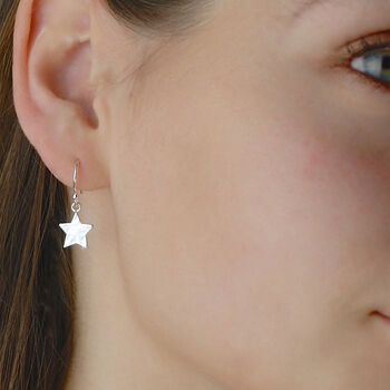 Sterling Silver Hammered Star Drop Earrings, 2 of 6