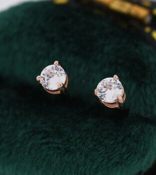 Sterling Silver Tiny Three Prong Cz Stud Earrings, 6 of 12