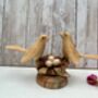 Wooden Bird Ornament Love Birds On Nest With Mushroom, thumbnail 3 of 9