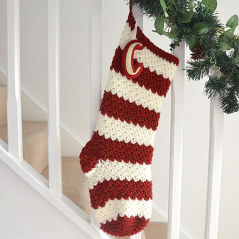 Personalised Red Stripe Hand Crocheted Stocking, 9 of 9