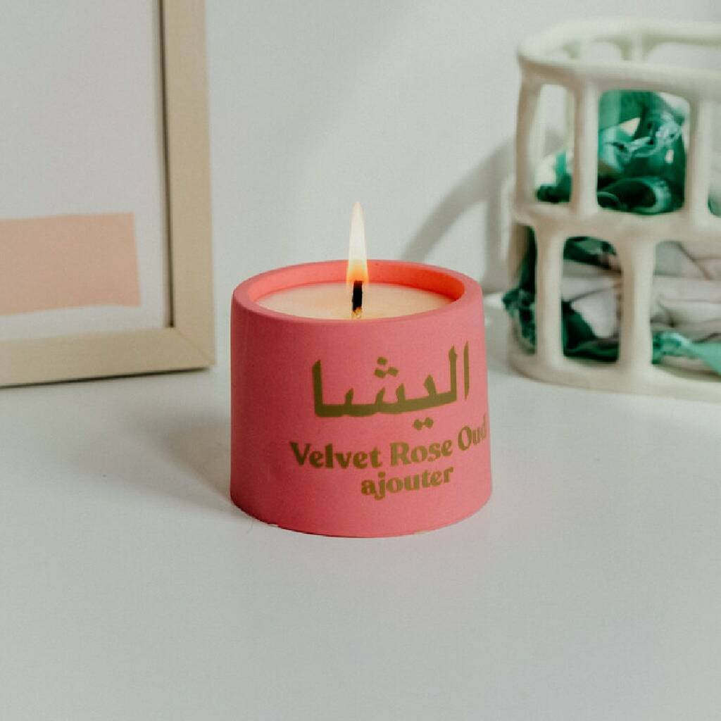 Handmade Arabic Personalised Name Velvet Oud Candle By Ajouter Store
