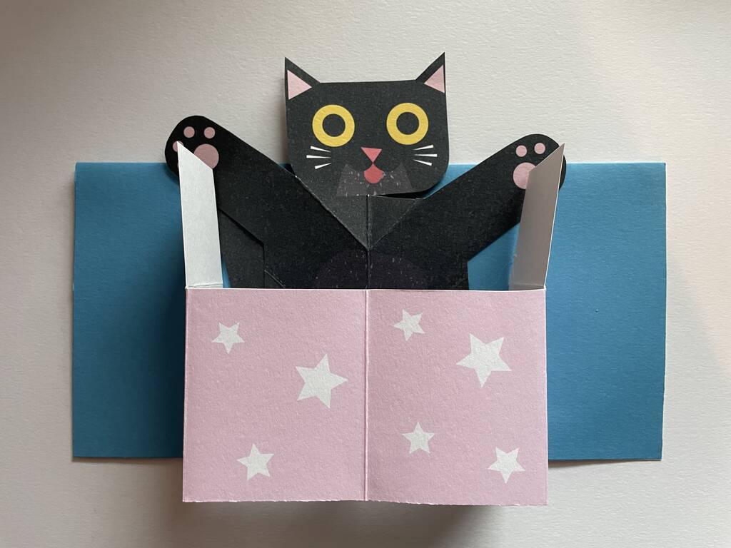 Handmade Surprise Cat In The Present Pop Up Christmas Card, 1 of 3