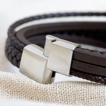 Men's Layered Leather Straps Bracelet, 7 of 8