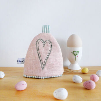 Embroidered Linen Heart Egg Cosy, 4 of 4