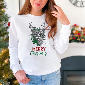 Merry Christmas Sweatshirt With Reindeer, 4 of 5