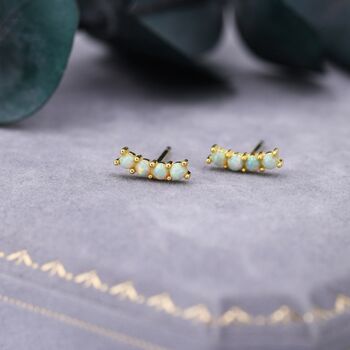 Tiny Green Opal Curved Bar Stud Earrings, 5 of 11