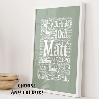 Personalised 40th Birthday Word Art Gift, 2 of 10