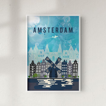 Amsterdam Cityscape Travel Poster Art Print, 9 of 10