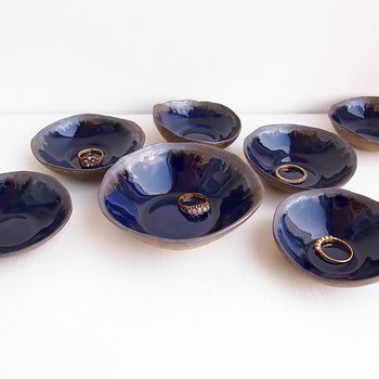 Handmade Navy Blue And Gold Ceramic Ring Dish, 5 of 10