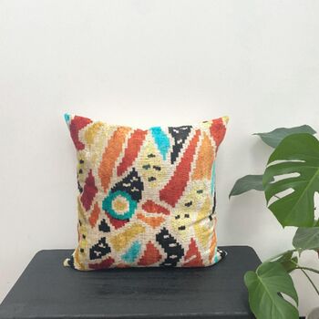 Multi Colour Abstract Ikat Velvet Cushion, 2 of 2
