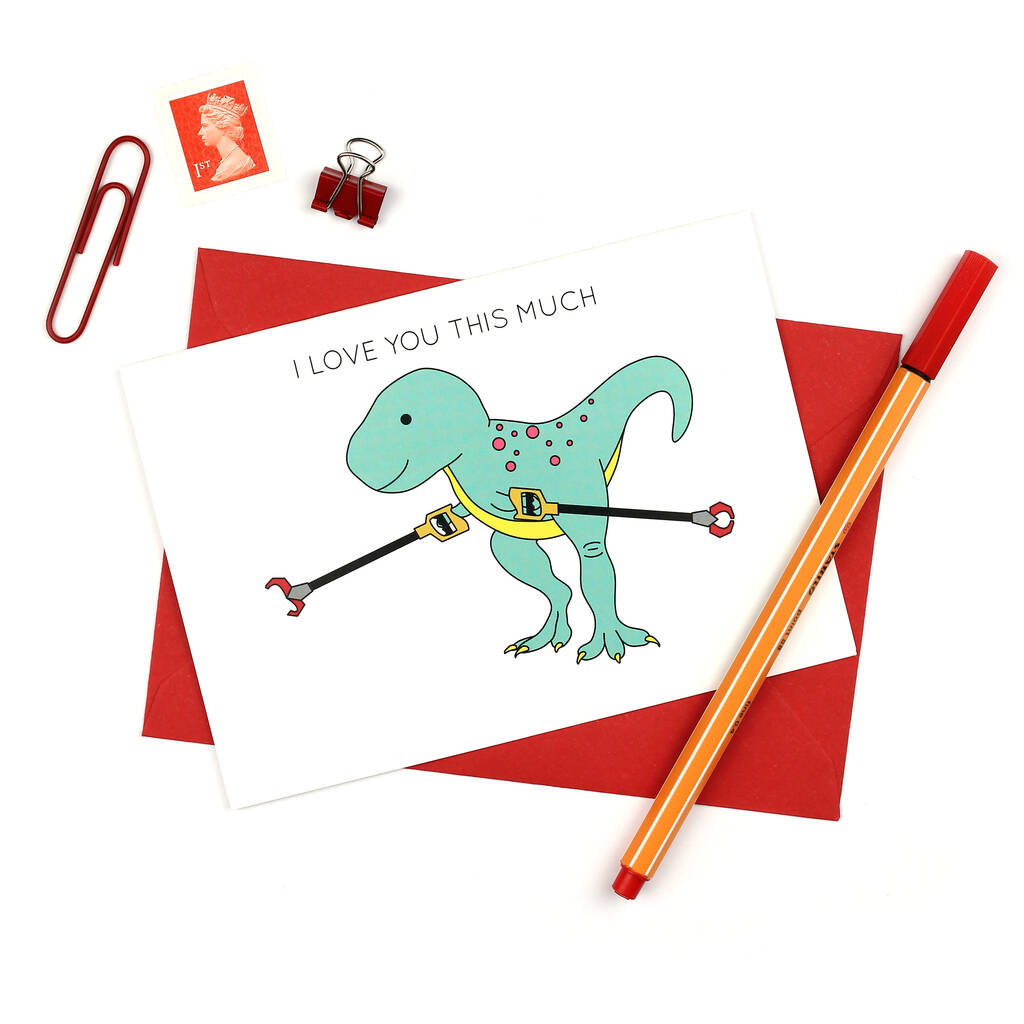 I Love You This Much Dinosaur Valentine's Day Card, 1 of 4
