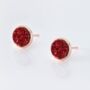 Round 18k Rose Gold Plated Red Druzy Stud Earrings, thumbnail 2 of 3