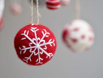 Scandinavian Embroidered Felt Christmas Tree Baubles, 2 of 5