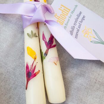 Pressed Flower Taper Candle Set With Birthday Flower, 2 of 4
