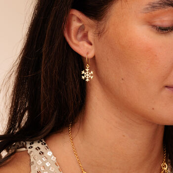 18ct Gold Snowflake Hook Earrings, 3 of 4