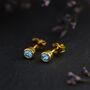 Gold Plated Sterling Silver March Aquamarine Birthstone Stud Earrings, thumbnail 1 of 5