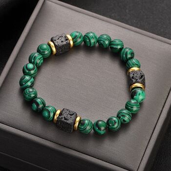 Genuine Green Malachite Stone Protection Bead Bracelet, 2 of 4