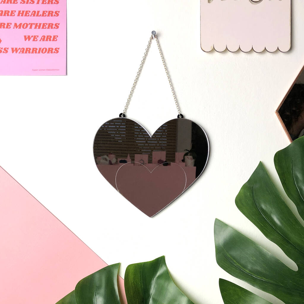 Love Heart Acrylic Hanging Wall Mirror, 1 of 3