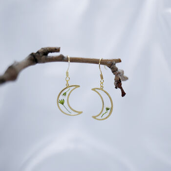 Crescent Moon Flower Gold Plated Earrings, 6 of 9