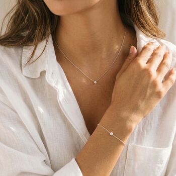 Dainty Solitaire Diamond Bracelet Silver, 5 of 9