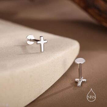 Sterling Silver Tiny Cross Earrings, 7 of 12