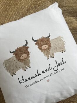 Couples Personalised Highland Cow Cushion, 3 of 3